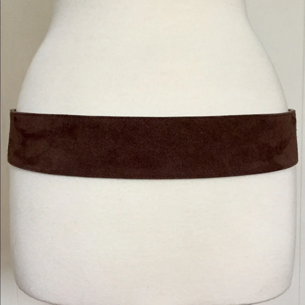 Cole Haan Brown Suede Belt with Crocodile-Embossed Buckle - Picture 6 of 8